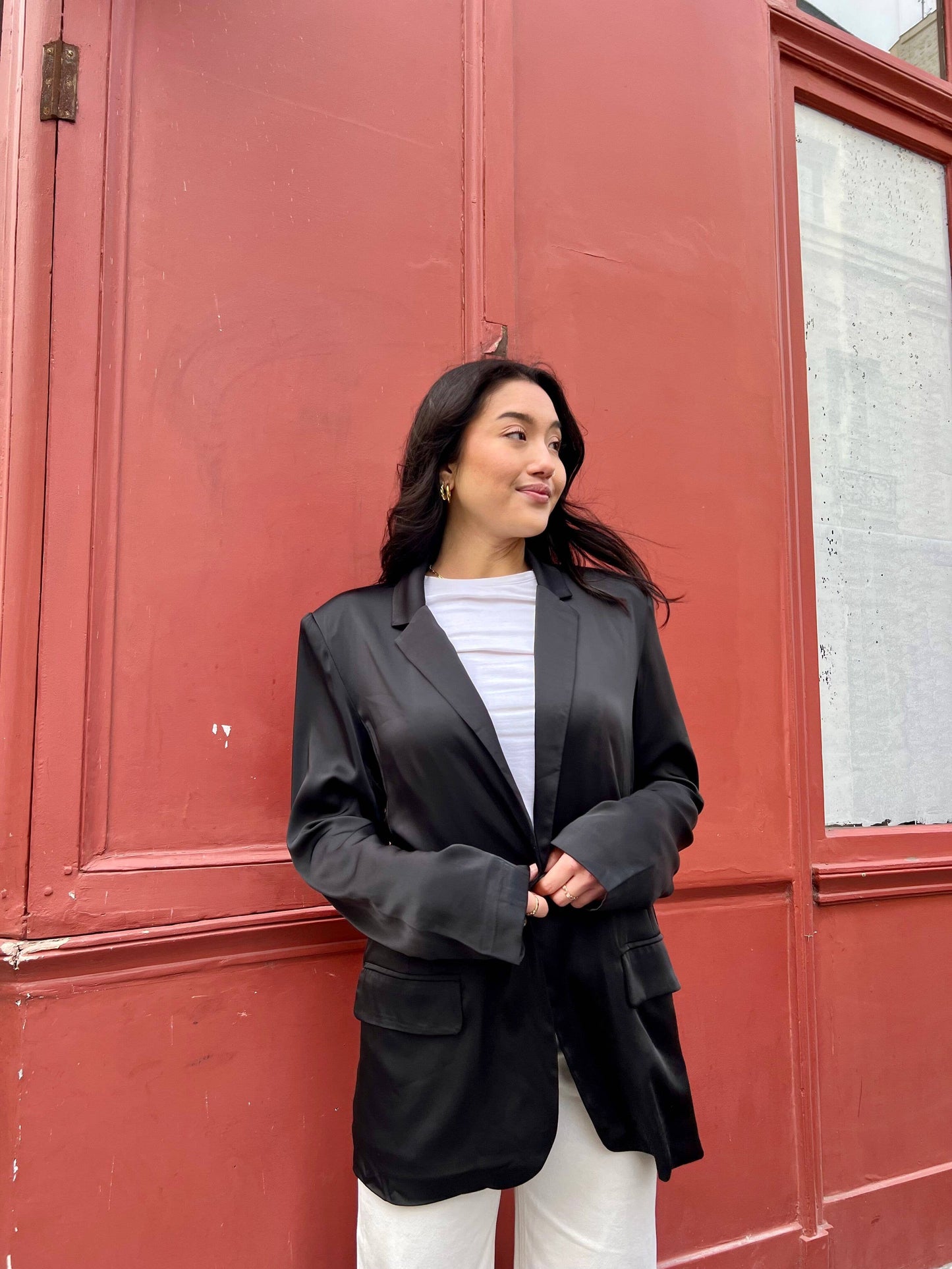 KLASSIEKE SATIJNEN BLAZER (3449): Zwart